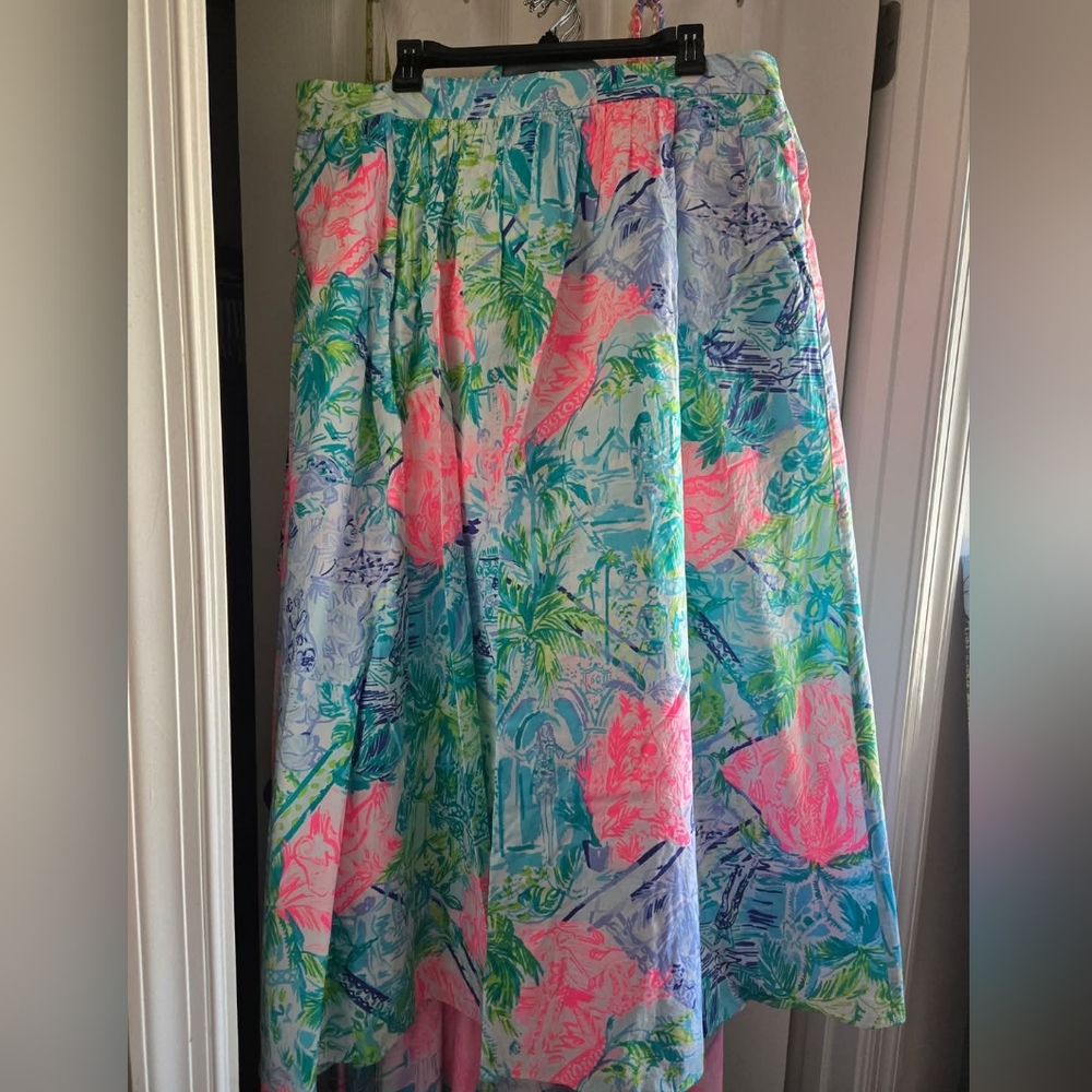 Lilly Pulitzer Pink and Green Maxi A-Line Skirt
